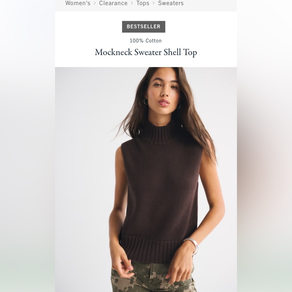 Abercrombie Mockneck Sleeveless Sweater Shell Top - Brown